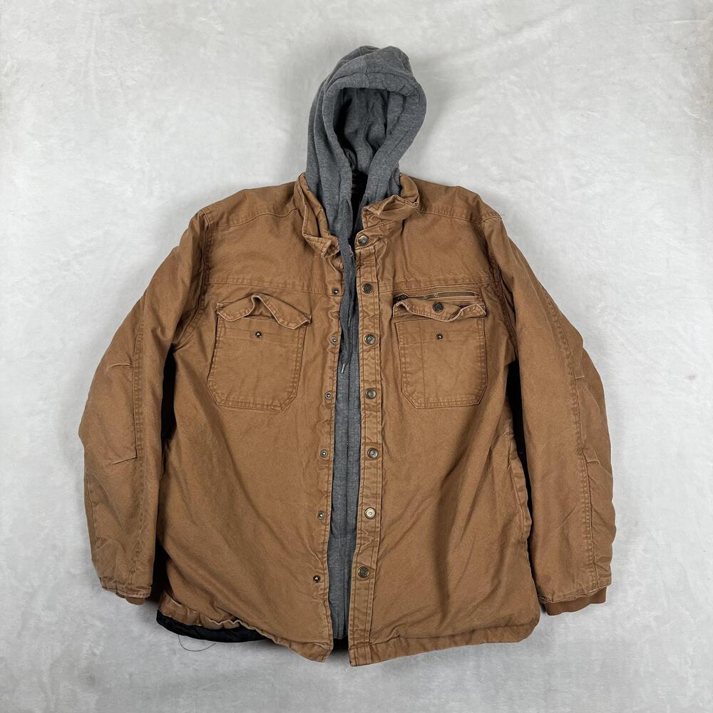 Wrangler Jacket Mens Medium Brown Canvas Hooded Quilted Lined Parka Workwear